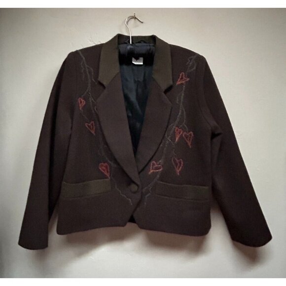 Vintage Mary Flanagan Womens Wool Embroidered One-Button Blazer XS Brown Lined - Picture 1 of 10